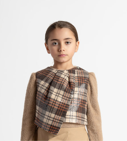25WAGGIL00051-IRIS SEQUINS TARTAN VEST-BROWN