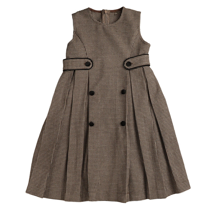 BDR986 HOUNDSTOOTH JUMPER WITH TAB WAIST - BROWN