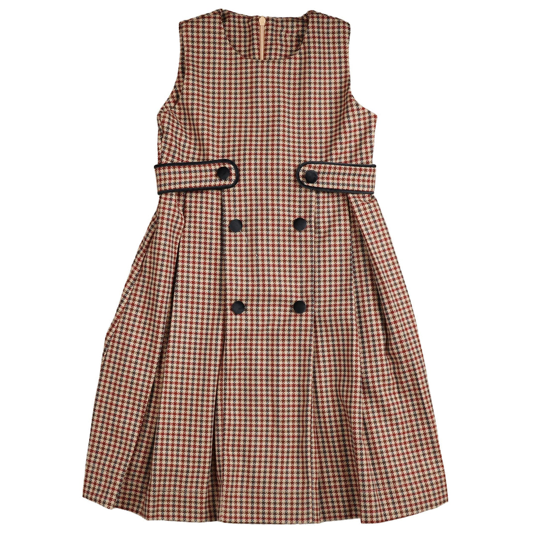 BDR986 HOUNDSTOOTH JUMPER WITH TAB WAIST - WINE