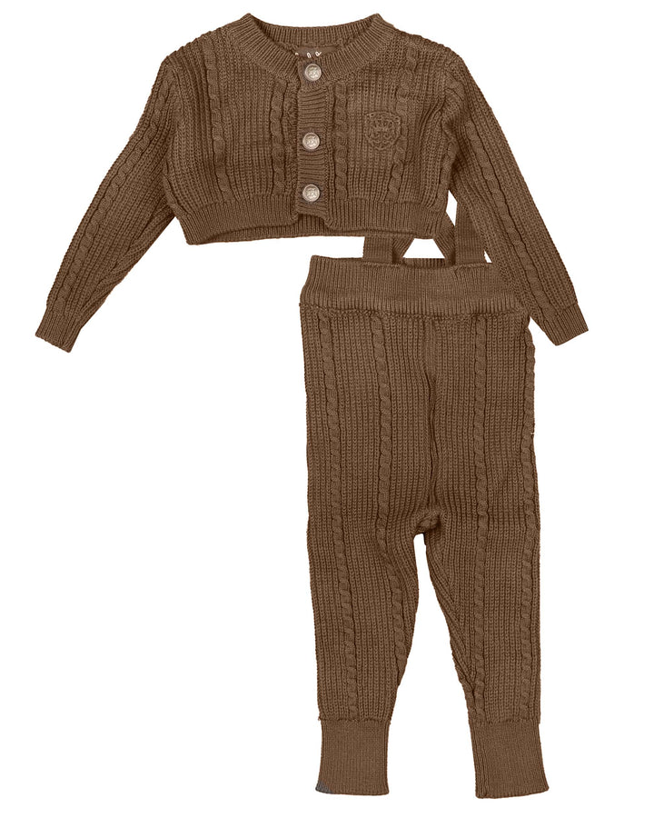 BKN636-Baby overall with cable cardigan-MOCHA