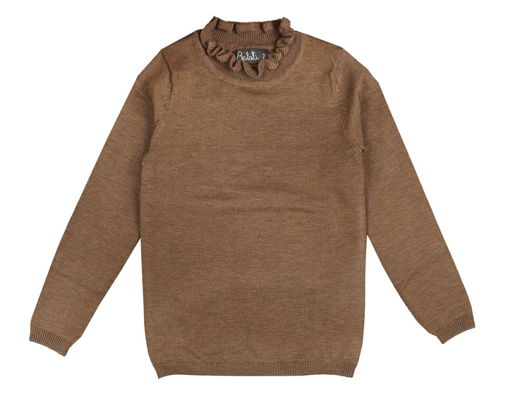 BKN650-Knit shell with neck ribbon-MOCHA