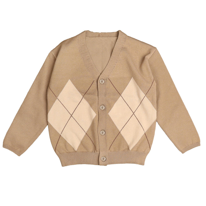 BKN933 ARGYLE KNIT CARDIGAN - SAND