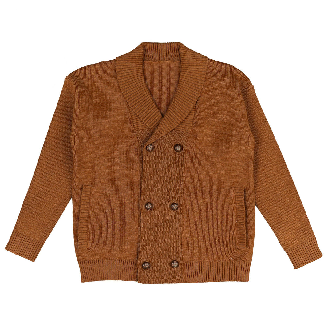 BKN938 DOUBLE BREASTED SHAWL CARDIGAN - CAMEL