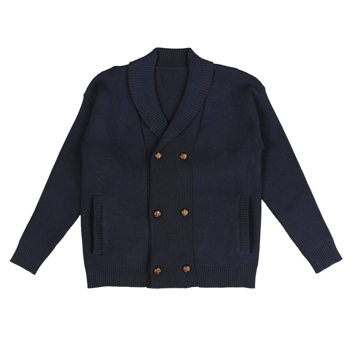 BKN938 DOUBLE BREASTED SHAWL CARDIGAN - NAVY
