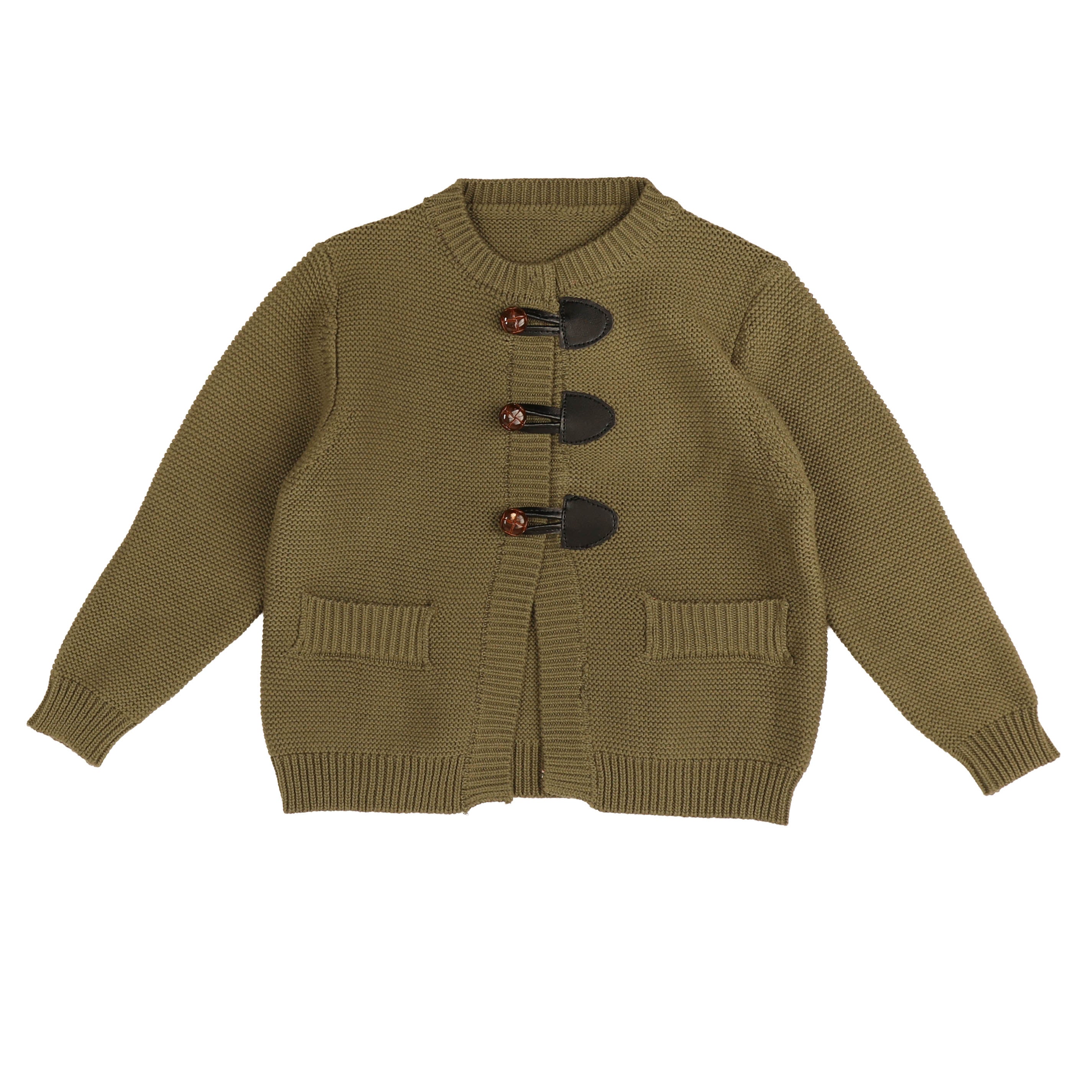 BKN945 KNIT CARDIGAN WITH TOGGLE CLOSURES - OLIVE – whoopikids