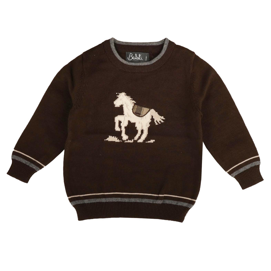 BKN957 JACQUARD HOSE KNIT WITH PLAID SADDLE - BROWN