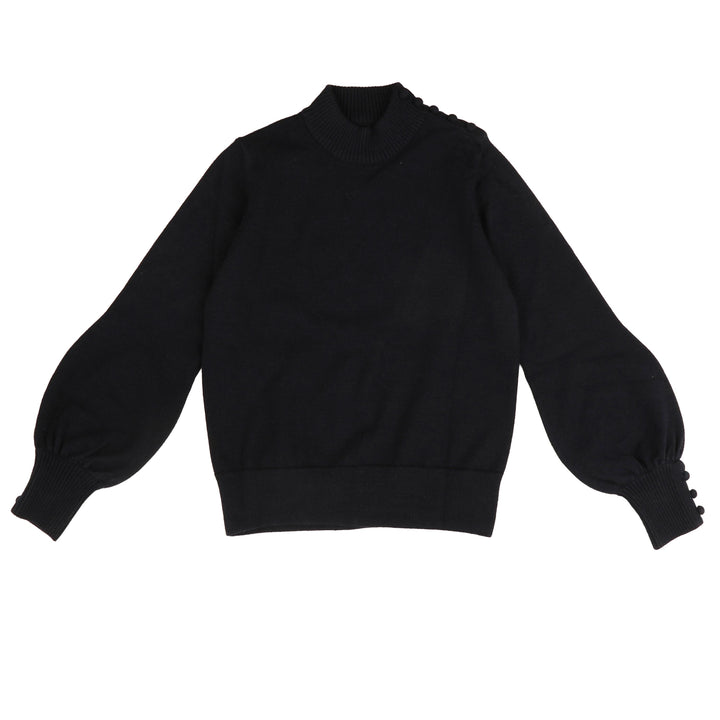 BKN958 MOCK NECK KNIT WITH SHOULDER BUTTONS - NAVY