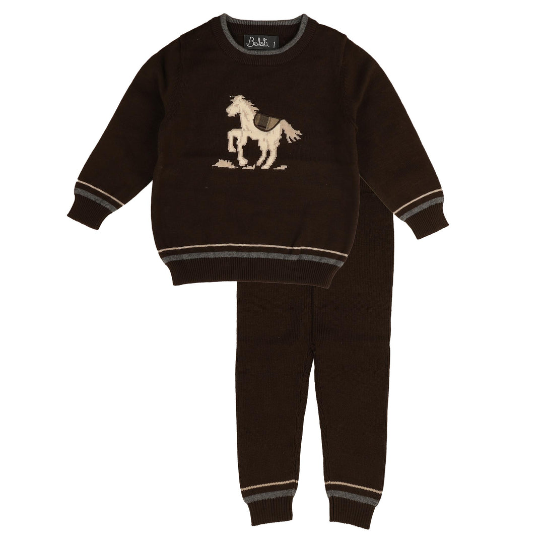 BKS857 JACQUARD HOSE KNIT WITH PLAID SADDLE - BROWN