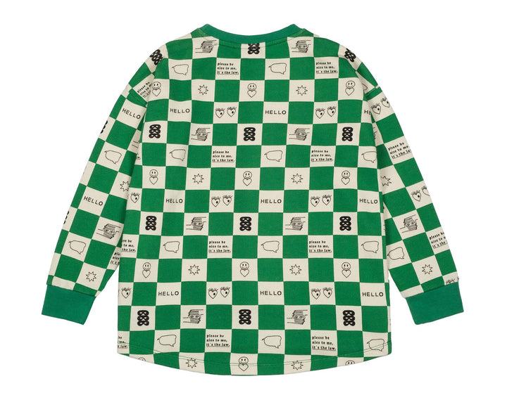 BL027-True Green Comic Book Check Relaxed Fit Sweater