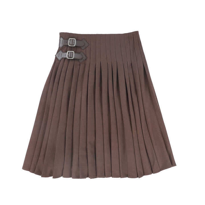 C-22268-Thin Pleated Skirt -Brown