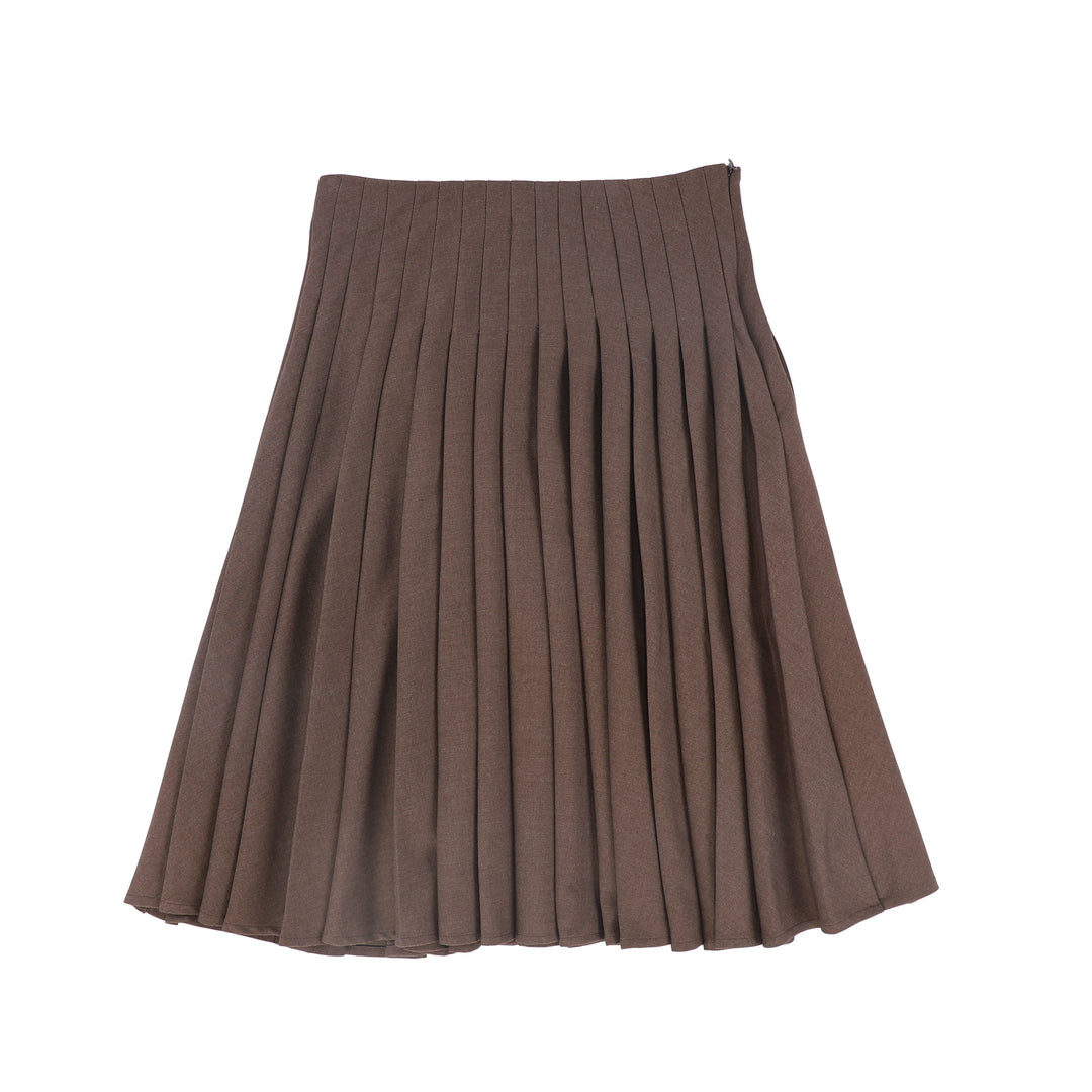 C-22268-Thin Pleated Skirt -Brown