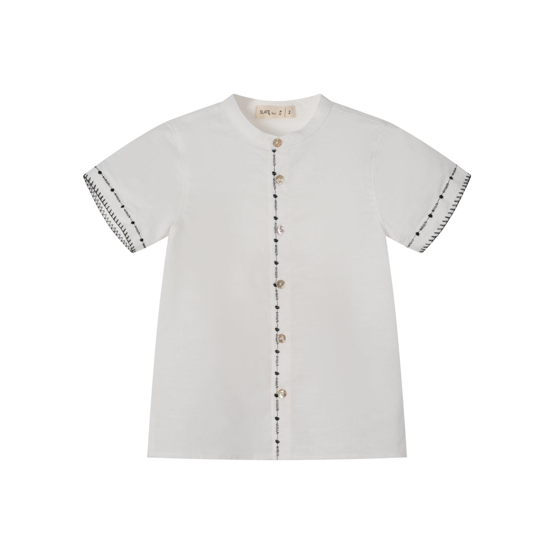 SHORT SLEEVE SHIRT WITH EMBROIDERY-WHITE/BLACK