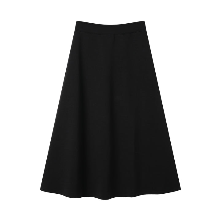 A-LINE MIDI SKIRT WITH ELASTIC WAIST-BLACK