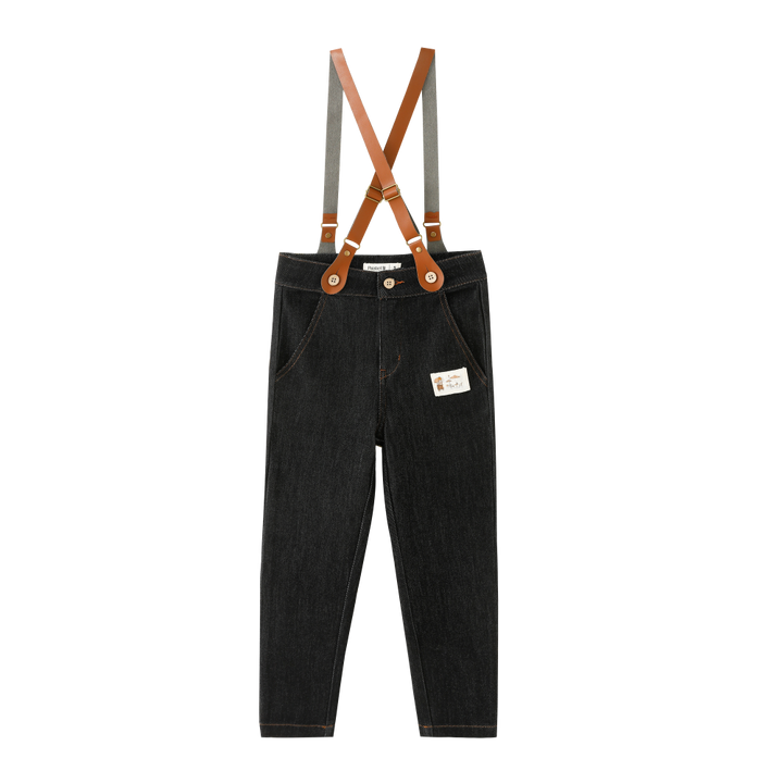 SUSPENDER PANTS-BLACK DENIM