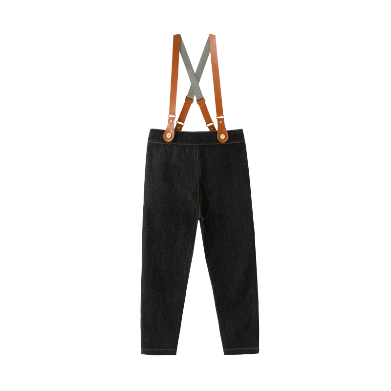 SUSPENDER PANTS-BLACK DENIM