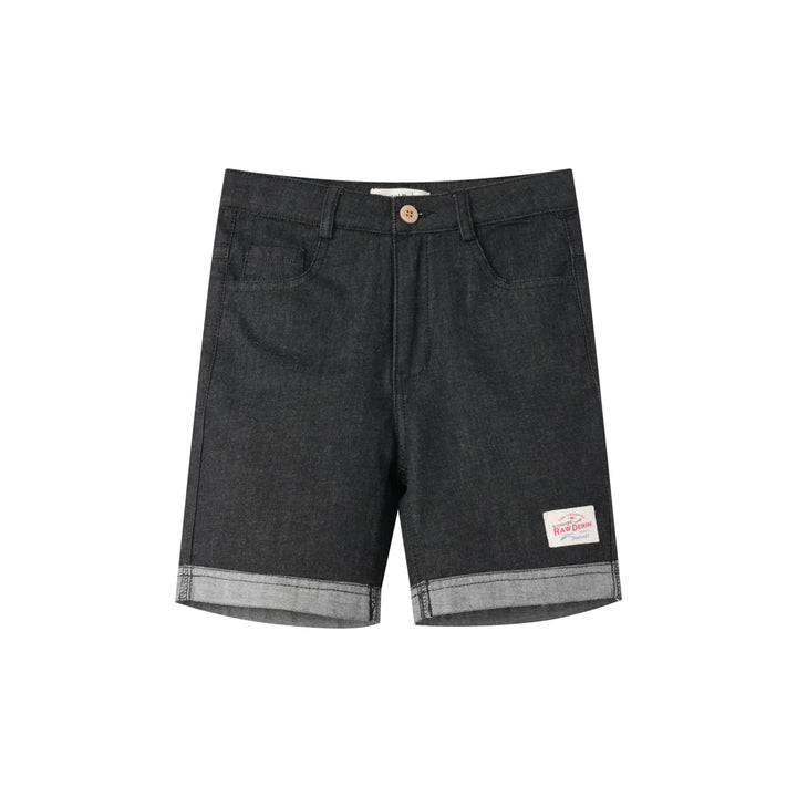 CUFFED SHORT PANTS-BLACK DENIM