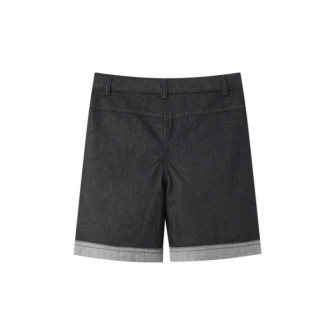 CUFFED SHORT PANTS-BLACK DENIM