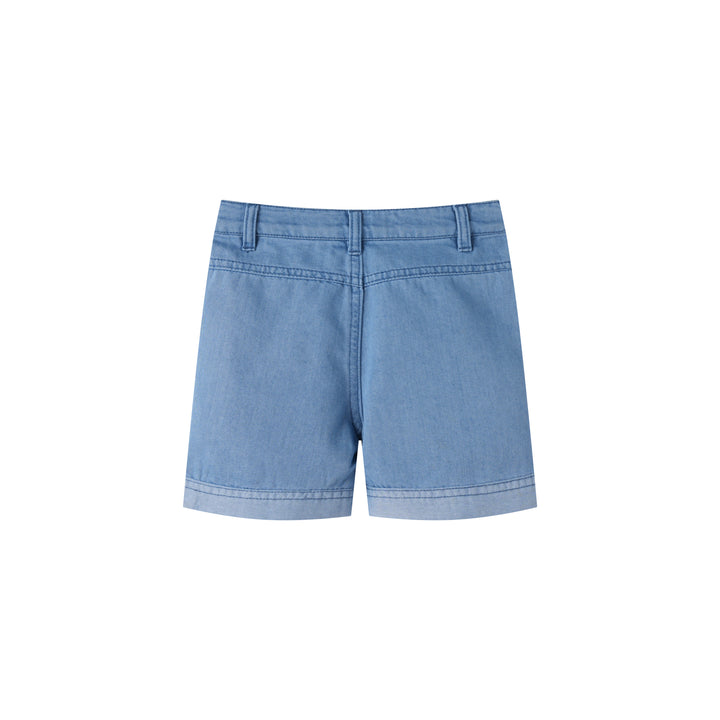 CUFFED SHORT PANTS-DENIM