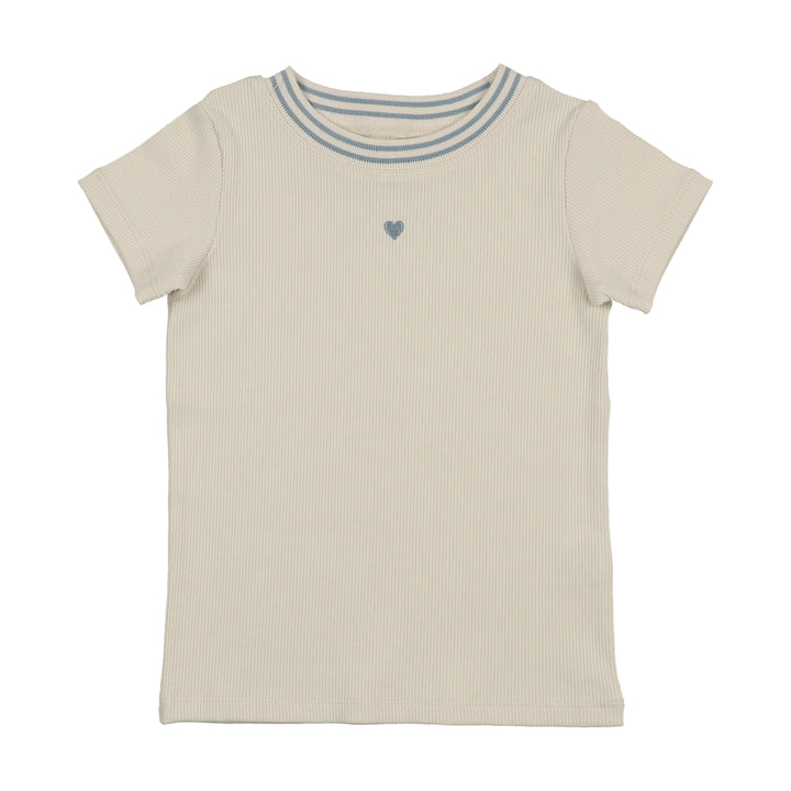 S26-BS02-RIBBED NECK SHORT SLEEVE T-SHIRT-LIGHT BLUE DENIM TRIM