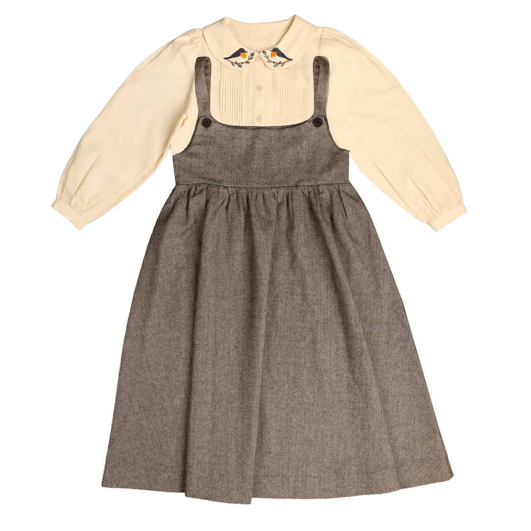 BSE926 BIRD EMBOROIDERED JUMPER AND SHIRT SET - BROWN