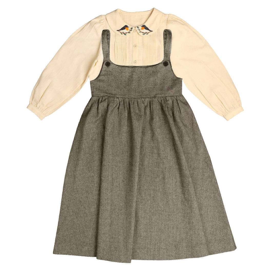 BSE926 BIRD EMBOROIDERED JUMPER AND SHIRT SET - OLIVE