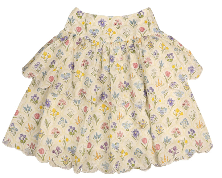 BSK226 SCALLOP LAYERED SKIRT-MULTICOLOR