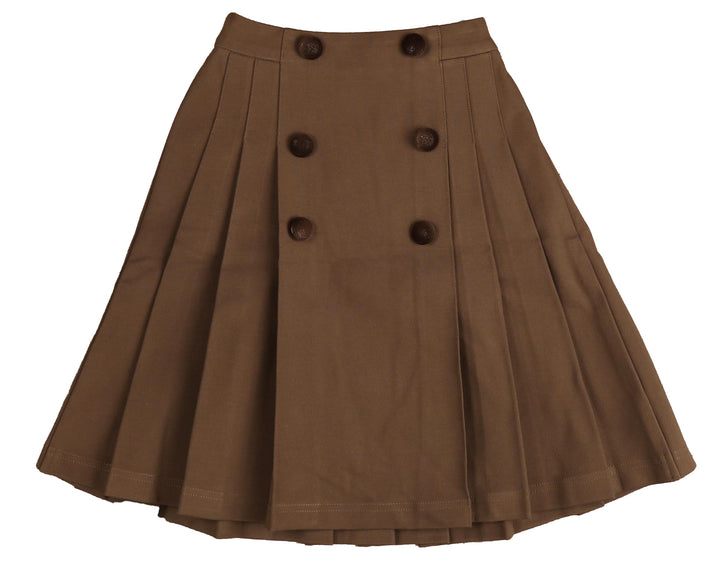 BSK662-Scuba jersey pleated skirt with buttons-MOCHA