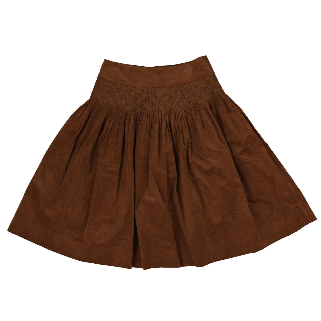 BSK916 SMOCKED SKIRT - BROWN
