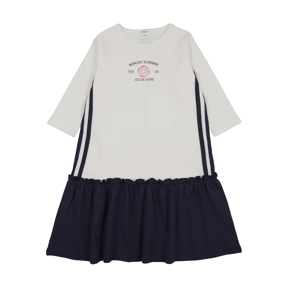 BTSS26004D-Bonjoy Summer 3/4 Sleeve Dress-White/Blue