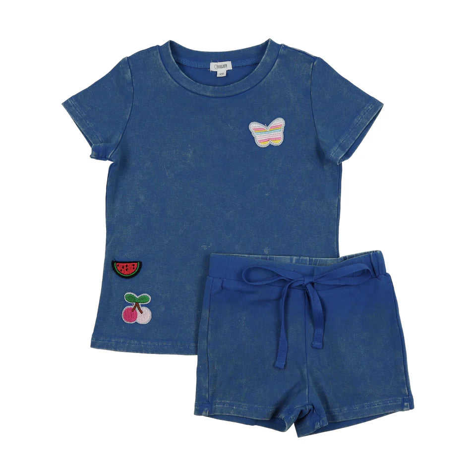 BTSS26051SS-Washed Patch Shorts Set-Cobalt