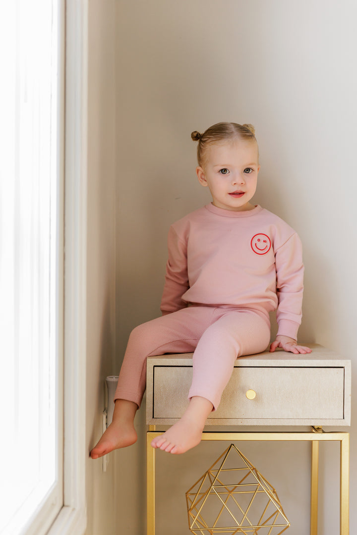 BWL26207SET Embossed Smiley Sweatset - Embossed Pink