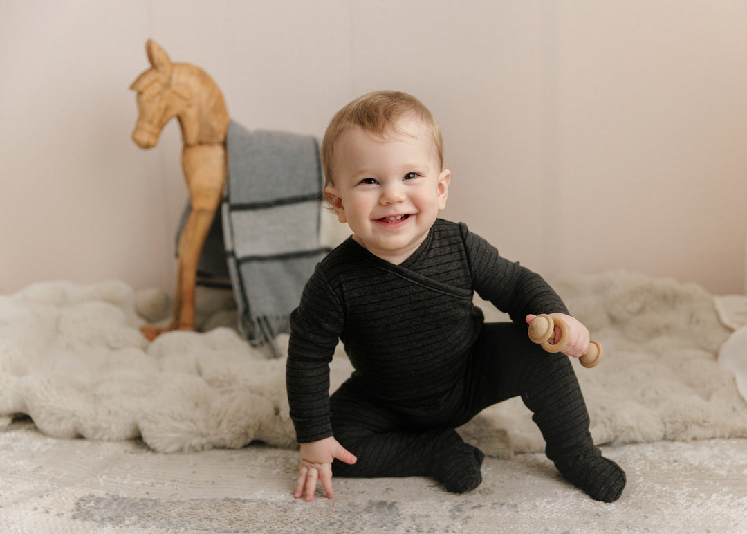 BWL26216F Super Soft Stripes Footie - Grey