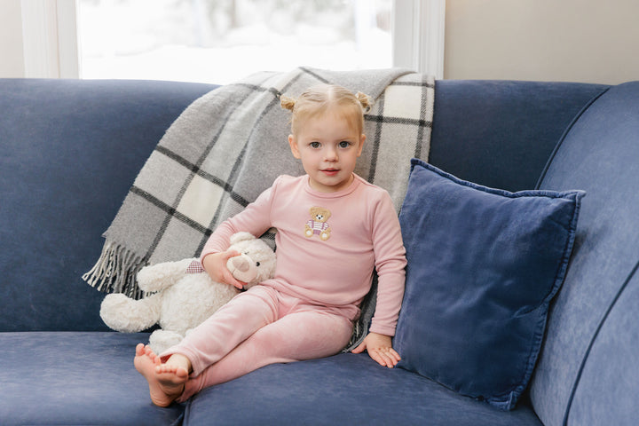 BWLV26007F Sherpa Teddy Velour Footie - Pink Bear