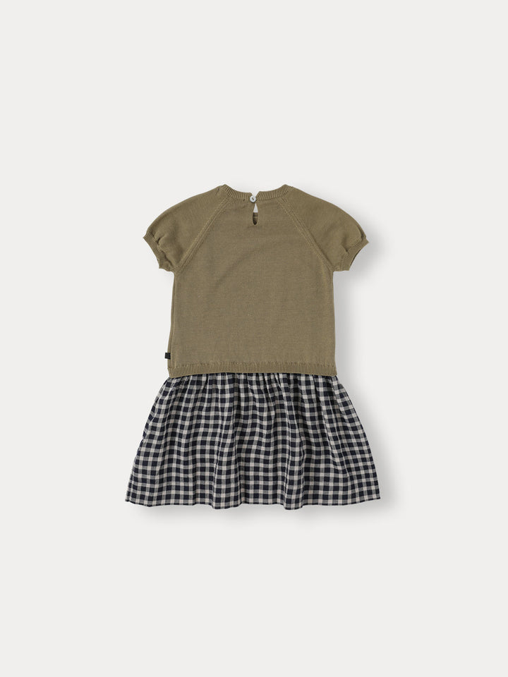 BNG26S1303 DOU CHECK KNIT DRESS - KHAKI