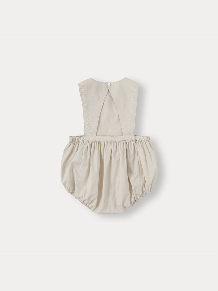 BABY-LEAF STITCH SOFT APRON ROMPER-ecru