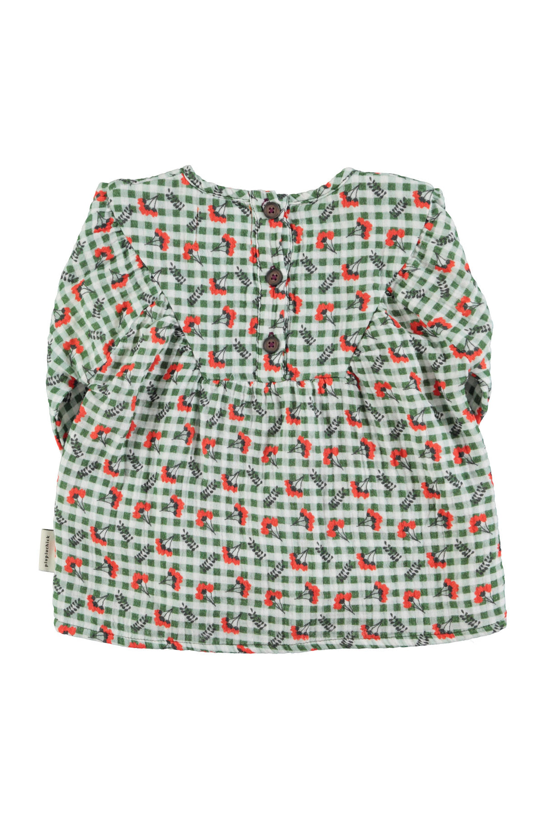 AW25.BM2506-Blouse | Green checkered w/ flowers-green and ecru | cotton gauze