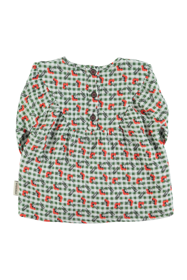 AW25.BM2506-Blouse | Green checkered w/ flowers-green and ecru | cotton gauze