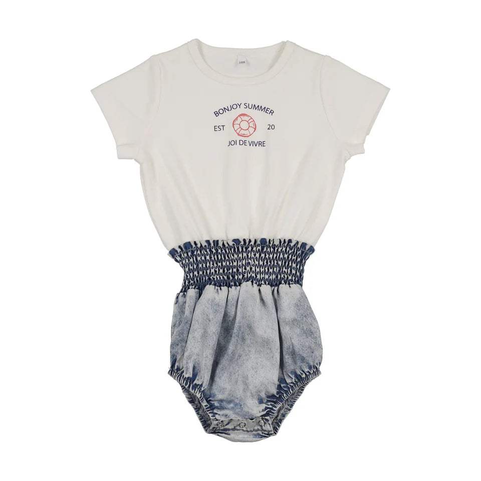 BTSS26004GR-Bonjoy Summer Romper - Girl-White/Blue