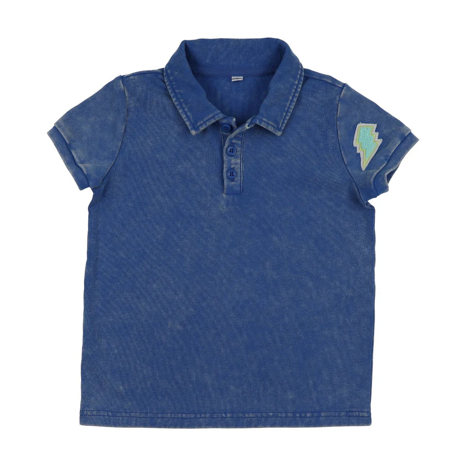 BTSS26051SP-Washed Patch Short Sleeve Polo-Cobalt