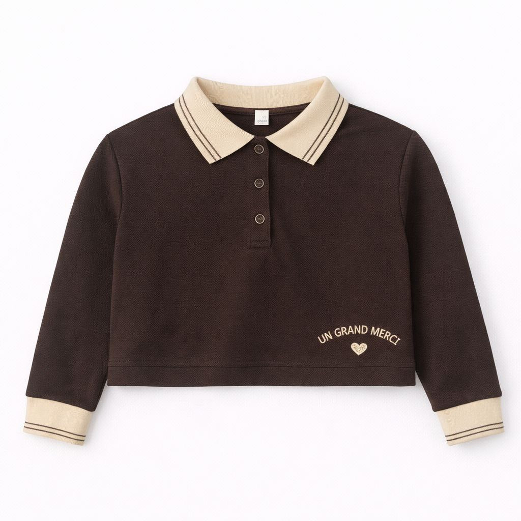 TW26005CT Striped Collar Cropped Top - Brown