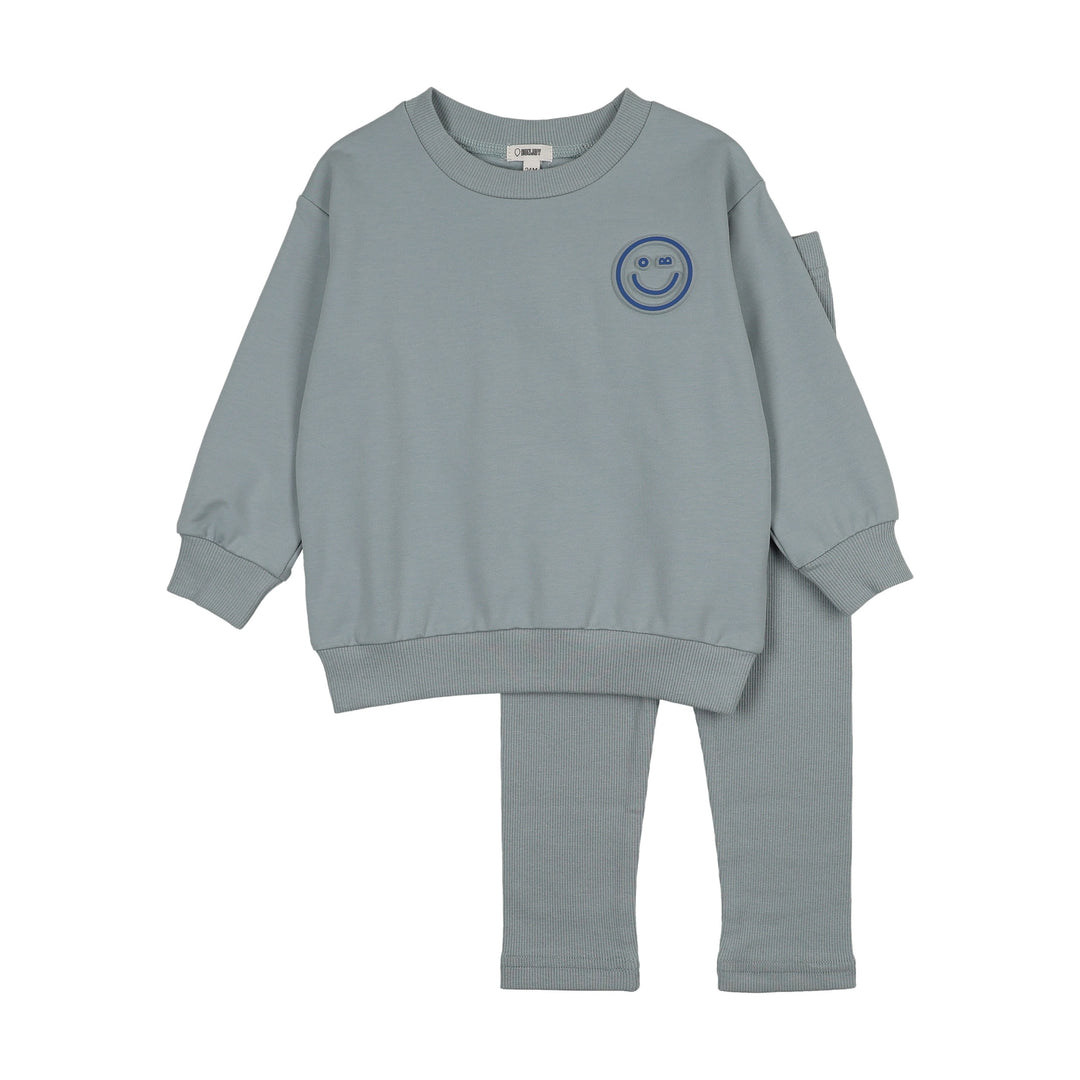 BWL26207SET Embossed Smiley Sweatset - Embossed Blue