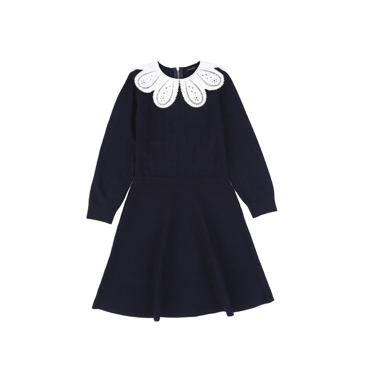 C14154-TEXTURED KNIT DETAIL COLLAR DRESS-Navy