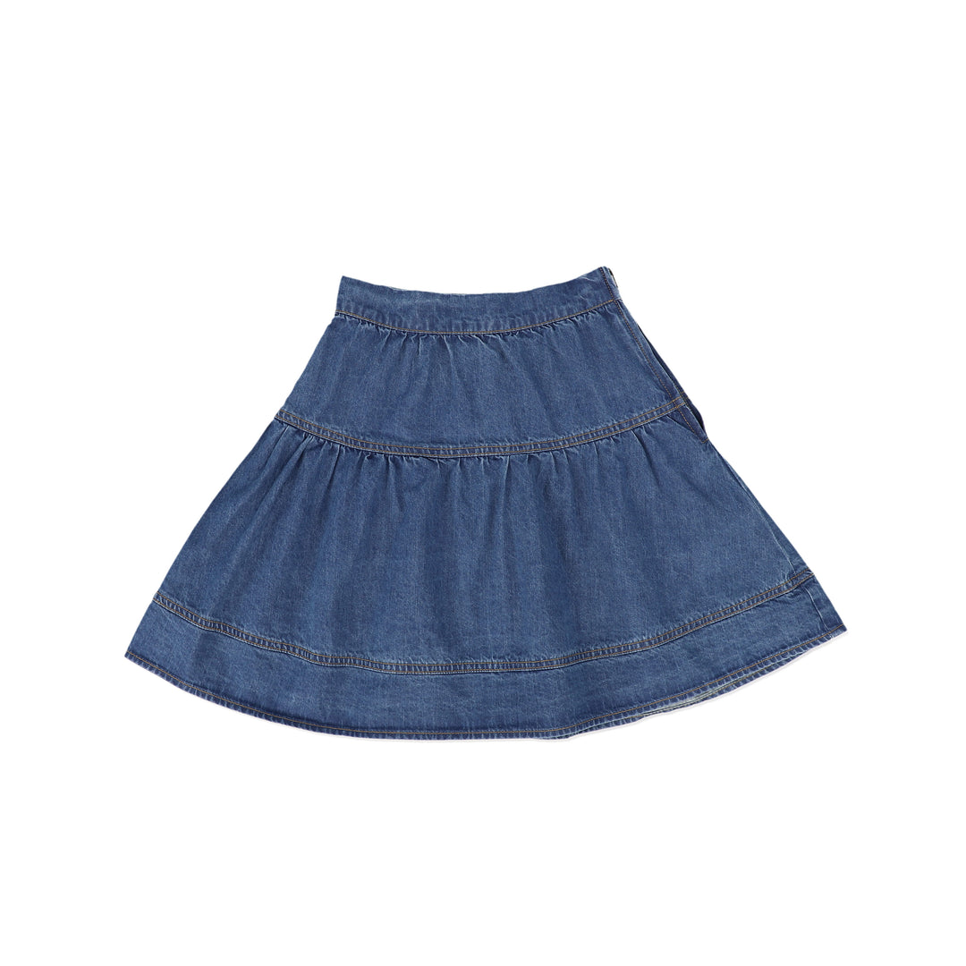 C-17418-Waisted Denim Skirt -Denim