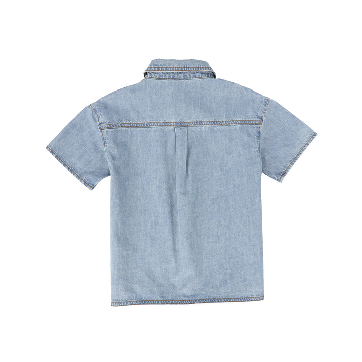 C-19838-Denim Waisted SS Shirt -LT Blue Denim