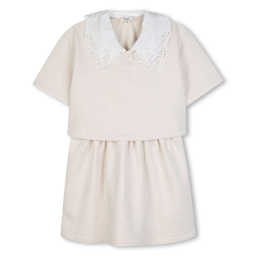 C21243 CHINE ECRU SHORT SLEEVED DRESS