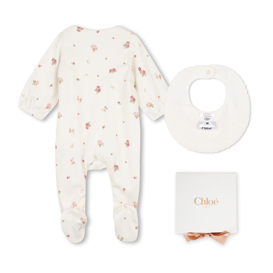 C21403 OFFWHITE FOOTIE AND BIB SET IN GIFT BOX