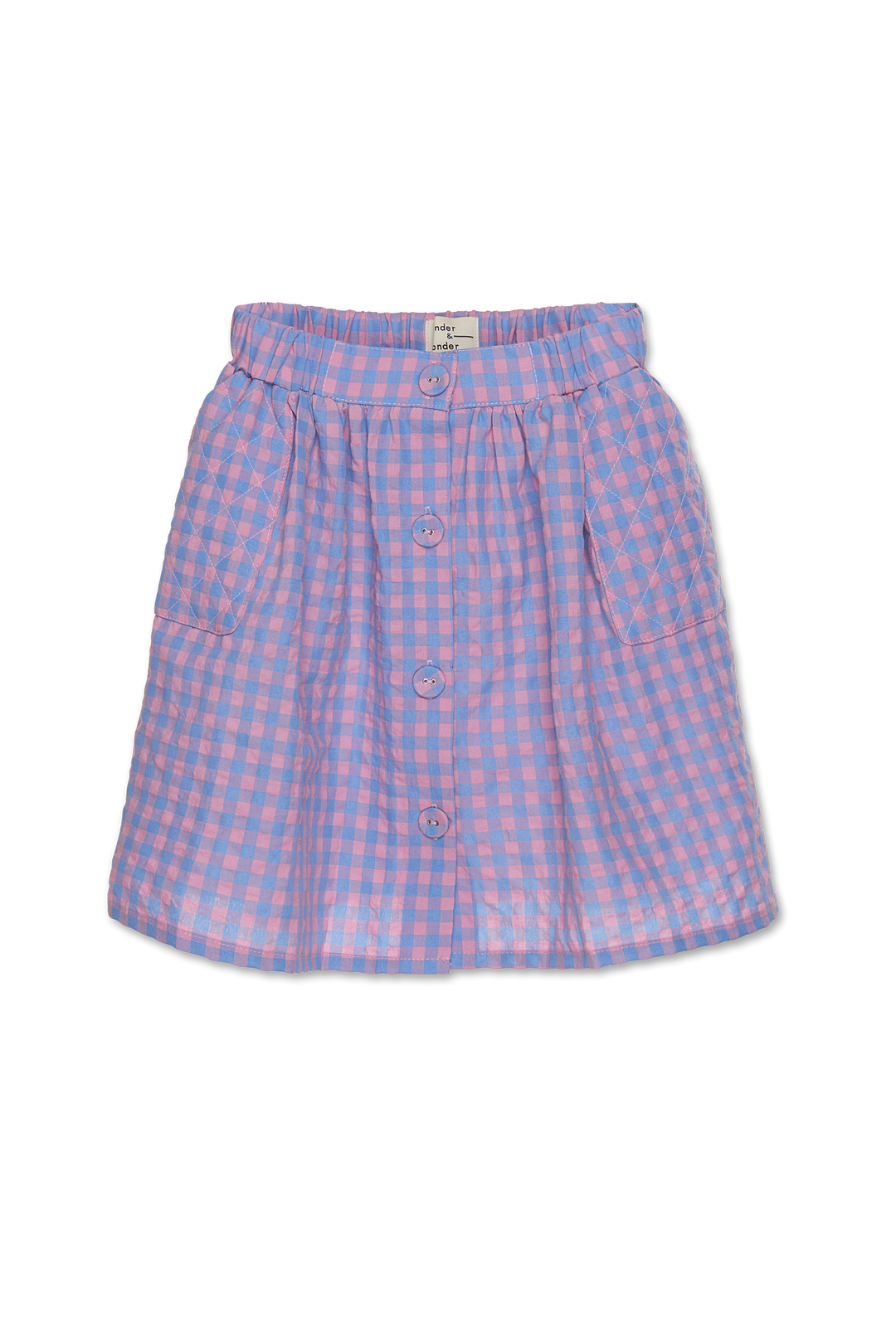 C24131L-QUILTED SKIRT-blue/ pink check