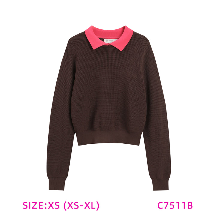 C7511B-CONTRAST COLLAR SWEATER