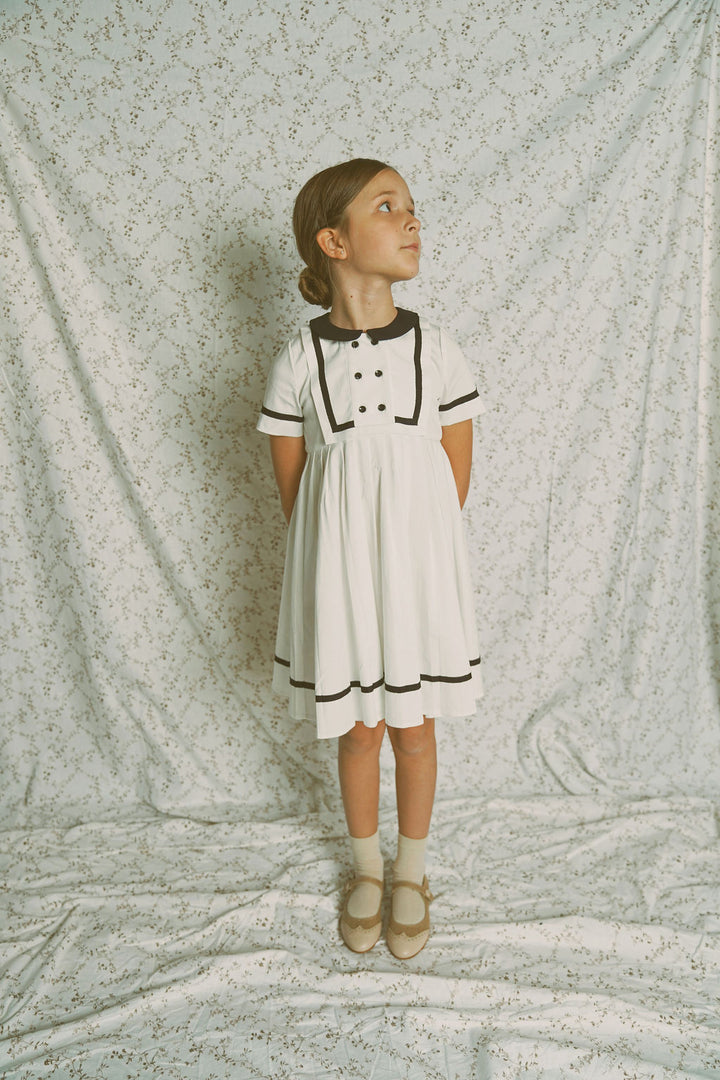 C-25289-Collared Trim Dress-Ivory