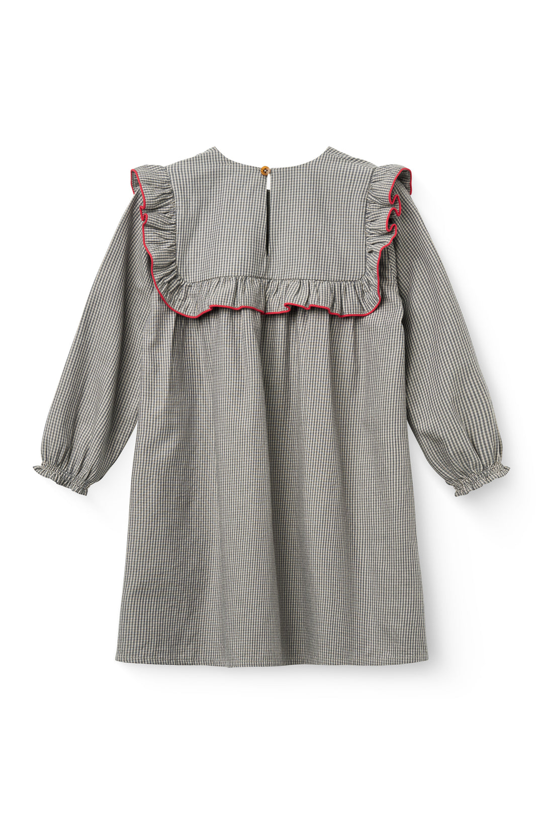 252-220-500 CHECKERED DRESS W. EMB. AND RUFFLE - GREY CHECK COMB